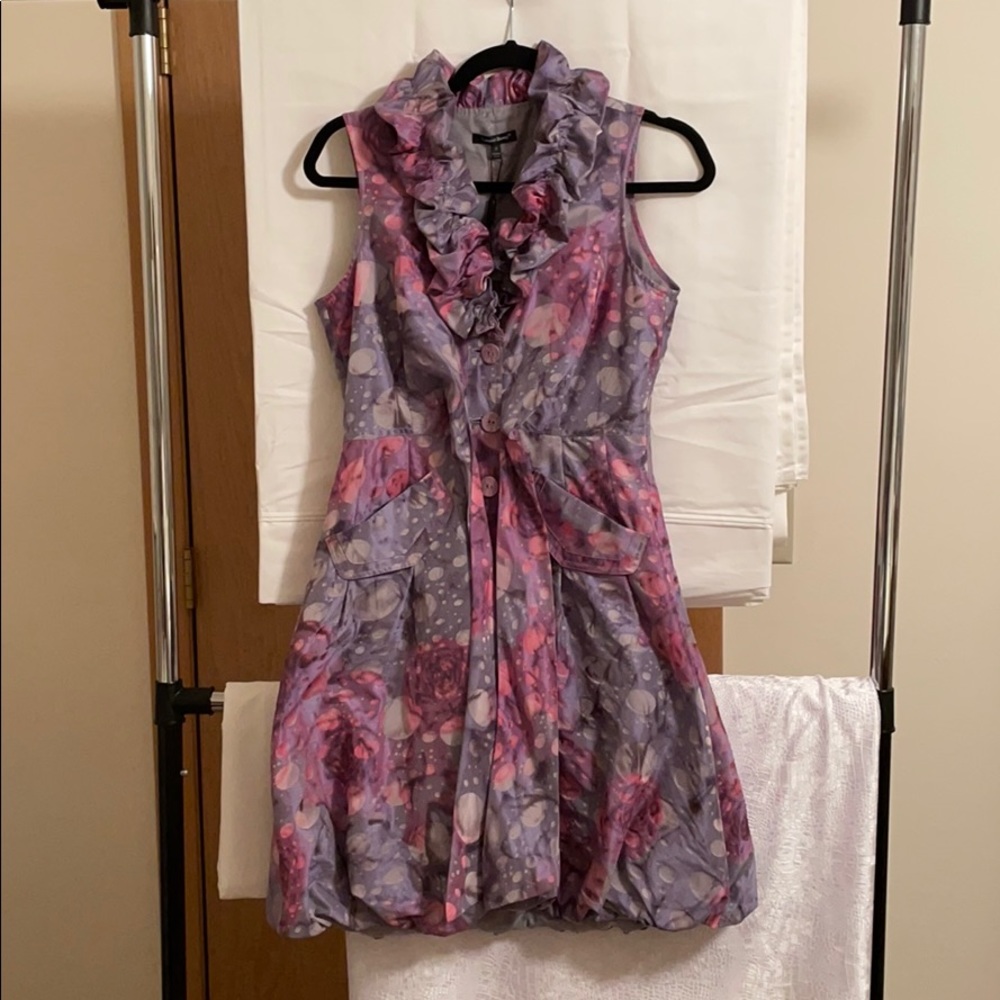 Samuel Dong Summer Dress; Ruffle Jacquard Mini